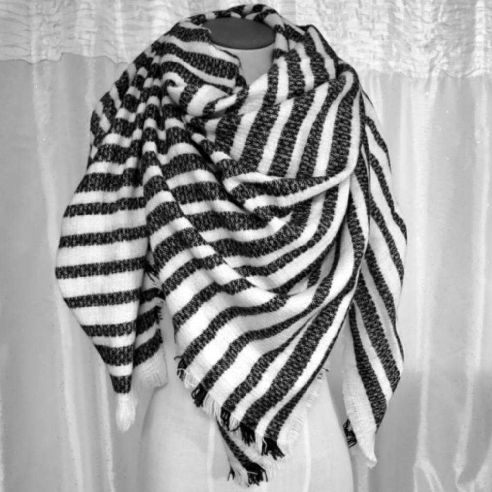 Black and White Stripe Blanket Scarf